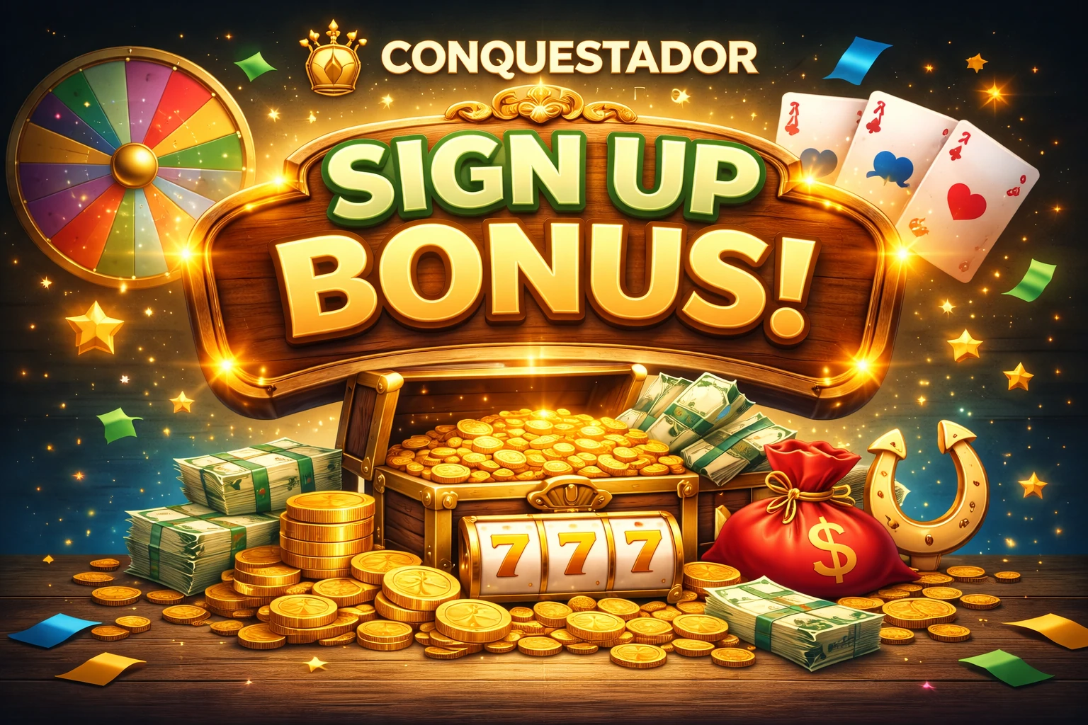 Conquestador Casino sign up bonus illustration